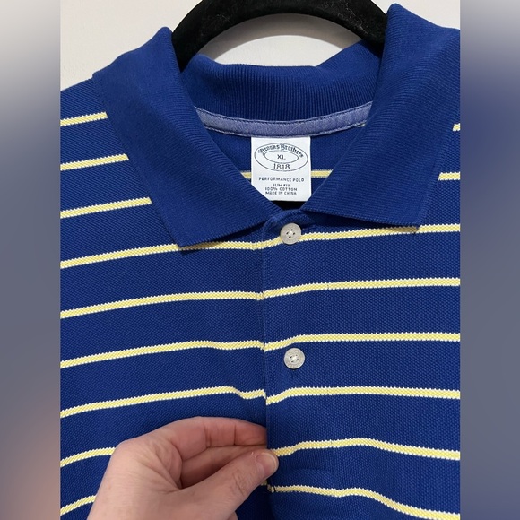 Brooks Brothers Slim Fit Blue/Yellow Striped Cotton Performance Polo Size XL - Picture 3 of 7